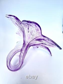 Vintage Murano Art Glass Flower Sculpture Handblown Italy Silver Foil 9