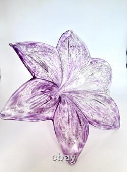 Vintage Murano Art Glass Flower Sculpture Handblown Italy Silver Foil 9