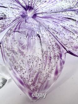 Vintage Murano Art Glass Flower Sculpture Handblown Italy Silver Foil 9