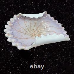 Vintage Murano Art Glass Folded Gold Purple Bowl Dish Centerpiece 2.5T 10.5W