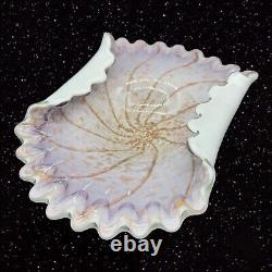 Vintage Murano Art Glass Folded Gold Purple Bowl Dish Centerpiece 2.5T 10.5W