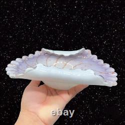 Vintage Murano Art Glass Folded Gold Purple Bowl Dish Centerpiece 2.5T 10.5W