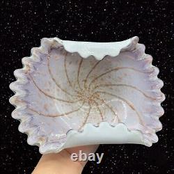 Vintage Murano Art Glass Folded Gold Purple Bowl Dish Centerpiece 2.5T 10.5W