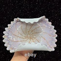 Vintage Murano Art Glass Folded Gold Purple Bowl Dish Centerpiece 2.5T 10.5W