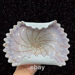 Vintage Murano Art Glass Folded Gold Purple Bowl Dish Centerpiece 2.5T 10.5W