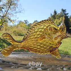 Vintage Murano Art Glass Fratelli Toso Amber Hand-Blown Large Glass Fish