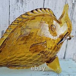 Vintage Murano Art Glass Fratelli Toso Amber Hand-Blown Large Glass Fish