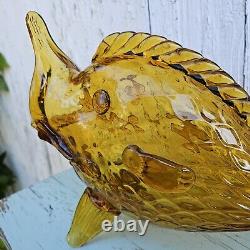 Vintage Murano Art Glass Fratelli Toso Amber Hand-Blown Large Glass Fish