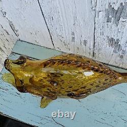 Vintage Murano Art Glass Fratelli Toso Amber Hand-Blown Large Glass Fish