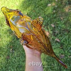 Vintage Murano Art Glass Fratelli Toso Amber Hand-Blown Large Glass Fish