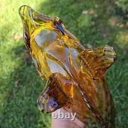 Vintage Murano Art Glass Fratelli Toso Amber Hand-Blown Large Glass Fish