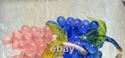 Vintage Murano Art Glass Grapes Cluster Pink Blue Hand Blown Fruit Sculpture