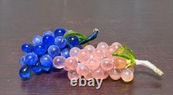 Vintage Murano Art Glass Grapes Cluster Pink Blue Hand Blown Fruit Sculpture