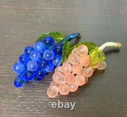 Vintage Murano Art Glass Grapes Cluster Pink Blue Hand Blown Fruit Sculpture