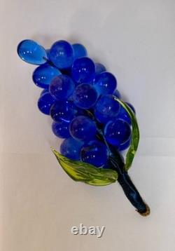 Vintage Murano Art Glass Grapes Cluster Pink Blue Hand Blown Fruit Sculpture