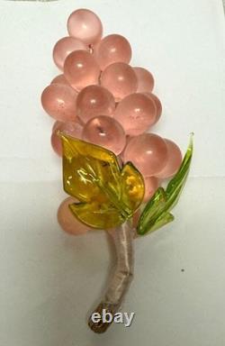 Vintage Murano Art Glass Grapes Cluster Pink Blue Hand Blown Fruit Sculpture