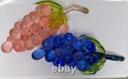 Vintage Murano Art Glass Grapes Cluster Pink Blue Hand Blown Fruit Sculpture