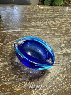 Vintage Murano Art Glass Heavy Geode Ashtray Dish 5.5 Blue