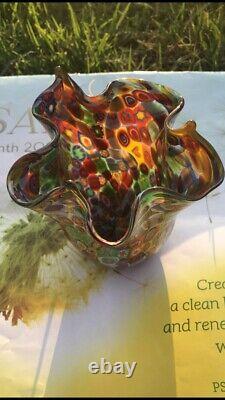 Vintage Murano Art Glass Millifiori Fratelli Toso Vase Mosaic Design Gold Flecks