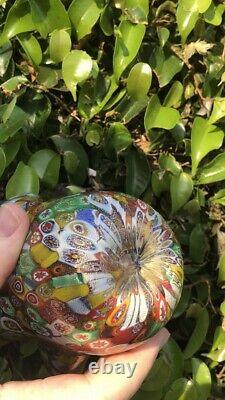 Vintage Murano Art Glass Millifiori Fratelli Toso Vase Mosaic Design Gold Flecks