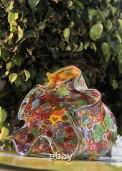 Vintage Murano Art Glass Millifiori Fratelli Toso Vase Mosaic Design Gold Flecks