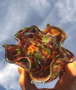 Vintage Murano Art Glass Millifiori Fratelli Toso Vase Mosaic Design Gold Flecks