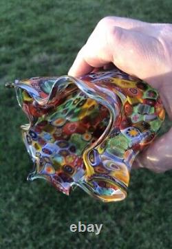 Vintage Murano Art Glass Millifiori Fratelli Toso Vase Mosaic Design Gold Flecks