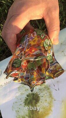 Vintage Murano Art Glass Millifiori Fratelli Toso Vase Mosaic Design Gold Flecks