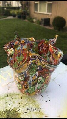 Vintage Murano Art Glass Millifiori Fratelli Toso Vase Mosaic Design Gold Flecks