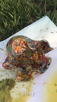 Vintage Murano Art Glass Millifiori Fratelli Toso Vase Mosaic Design Gold Flecks