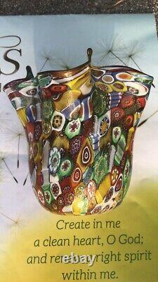 Vintage Murano Art Glass Millifiori Fratelli Toso Vase Mosaic Design Gold Flecks