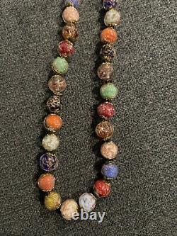 Vintage Murano Art Glass Multicolor Sparkle Foil Glass Bead Necklace 24 Unique