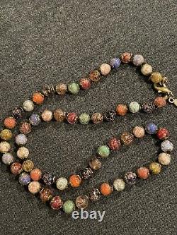 Vintage Murano Art Glass Multicolor Sparkle Foil Glass Bead Necklace 24 Unique