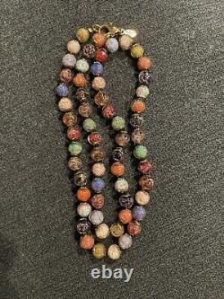 Vintage Murano Art Glass Multicolor Sparkle Foil Glass Bead Necklace 24 Unique