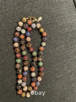 Vintage Murano Art Glass Multicolor Sparkle Foil Glass Bead Necklace 24 Unique