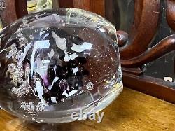 Vintage Murano Art Glass Paperweight Purple White Flower Bubbles