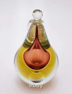 Vintage Murano Art Glass Pear Fruit Bookend Paper Weight Amber Rose Overlay