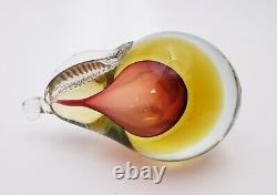 Vintage Murano Art Glass Pear Fruit Bookend Paper Weight Amber Rose Overlay