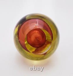 Vintage Murano Art Glass Pear Fruit Bookend Paper Weight Amber Rose Overlay