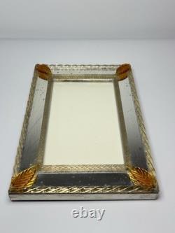 Vintage Murano Art Glass Picture Frame Amber Leaf Accents 6x8 Italian