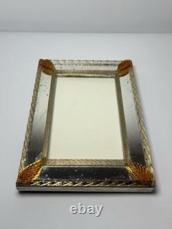 Vintage Murano Art Glass Picture Frame Amber Leaf Accents 6x8 Italian