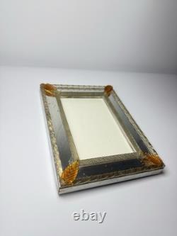 Vintage Murano Art Glass Picture Frame Amber Leaf Accents 6x8 Italian