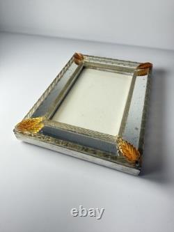 Vintage Murano Art Glass Picture Frame Amber Leaf Accents 6x8 Italian