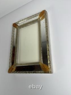 Vintage Murano Art Glass Picture Frame Amber Leaf Accents 6x8 Italian