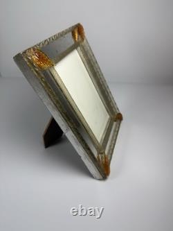 Vintage Murano Art Glass Picture Frame Amber Leaf Accents 6x8 Italian