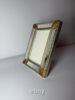 Vintage Murano Art Glass Picture Frame Amber Leaf Accents 6x8 Italian