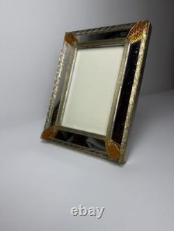Vintage Murano Art Glass Picture Frame Amber Leaf Accents 6x8 Italian