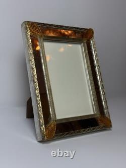 Vintage Murano Art Glass Picture Frame Amber Leaf Accents 6x8 Italian