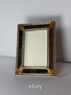 Vintage Murano Art Glass Picture Frame Amber Leaf Accents 6x8 Italian