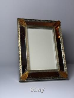 Vintage Murano Art Glass Picture Frame Amber Leaf Accents 6x8 Italian